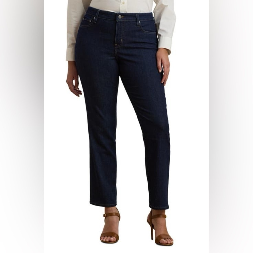 NEW! Ralph Lauren Straight Leg Dark Wash Denim Jeans Plus Size 20W 29”L Regular